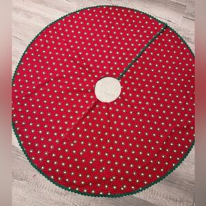 Vintage Christmas Handmade Retro Tree Skirt Wreaths Hearts Zigzag 46” Holiday